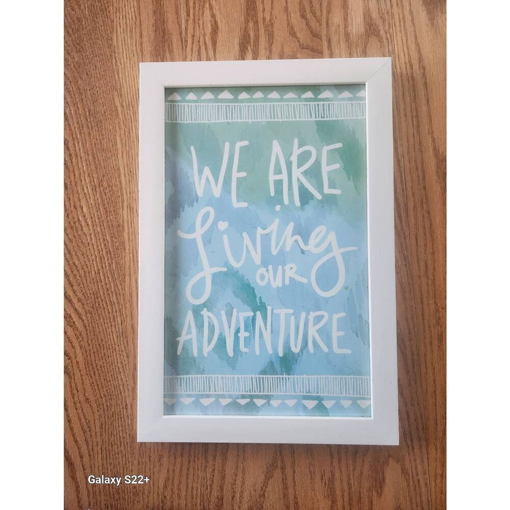 N5 Decorative wall hanging sign- Blue & White-WE ARE LIVING OUR ADVENTURE